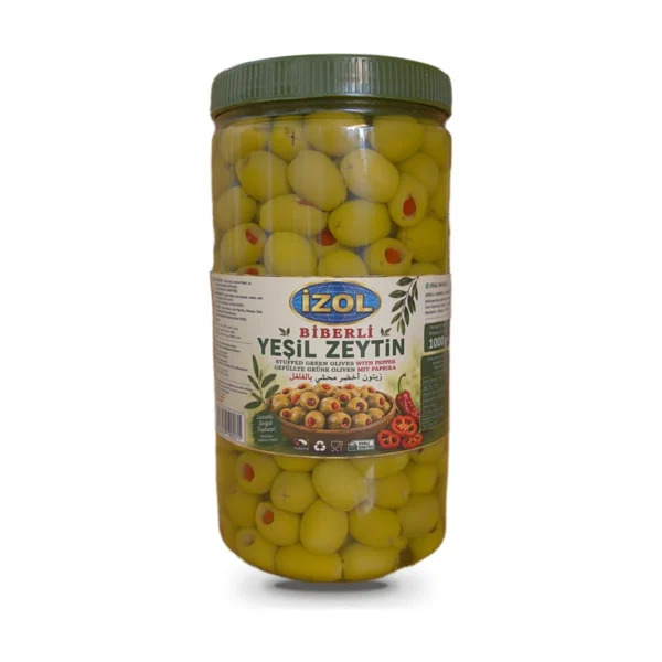 İzol Biberli Yeşil Zeytin 1 kg Net 1000 gr — İzol markalı toptan ürün