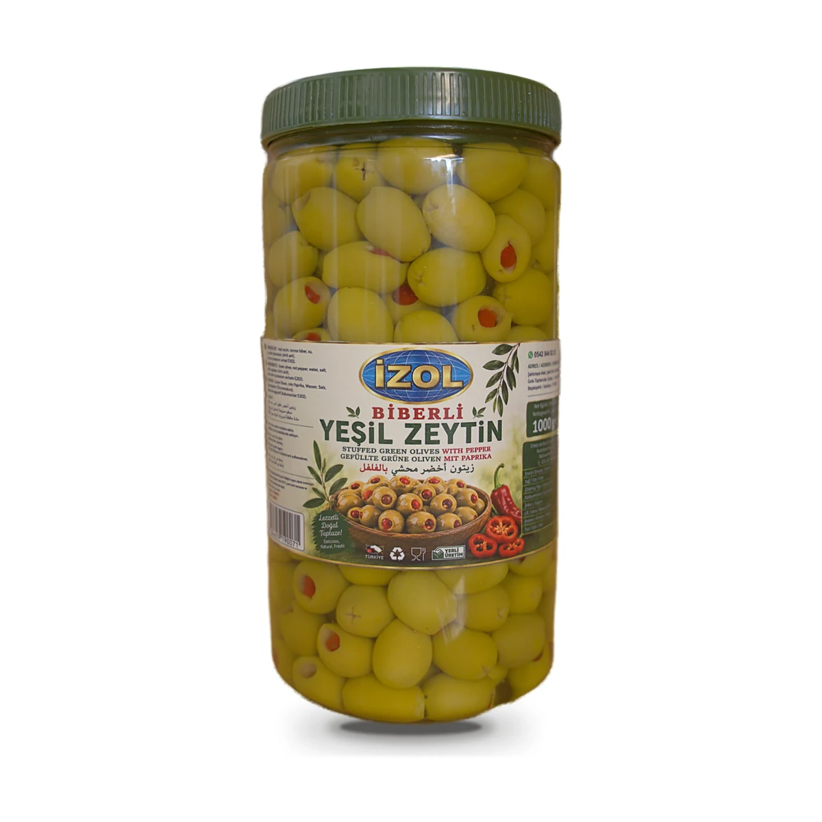 İzol Biberli Yeşil Zeytin 1 kg — İzol Gıda toptan satış